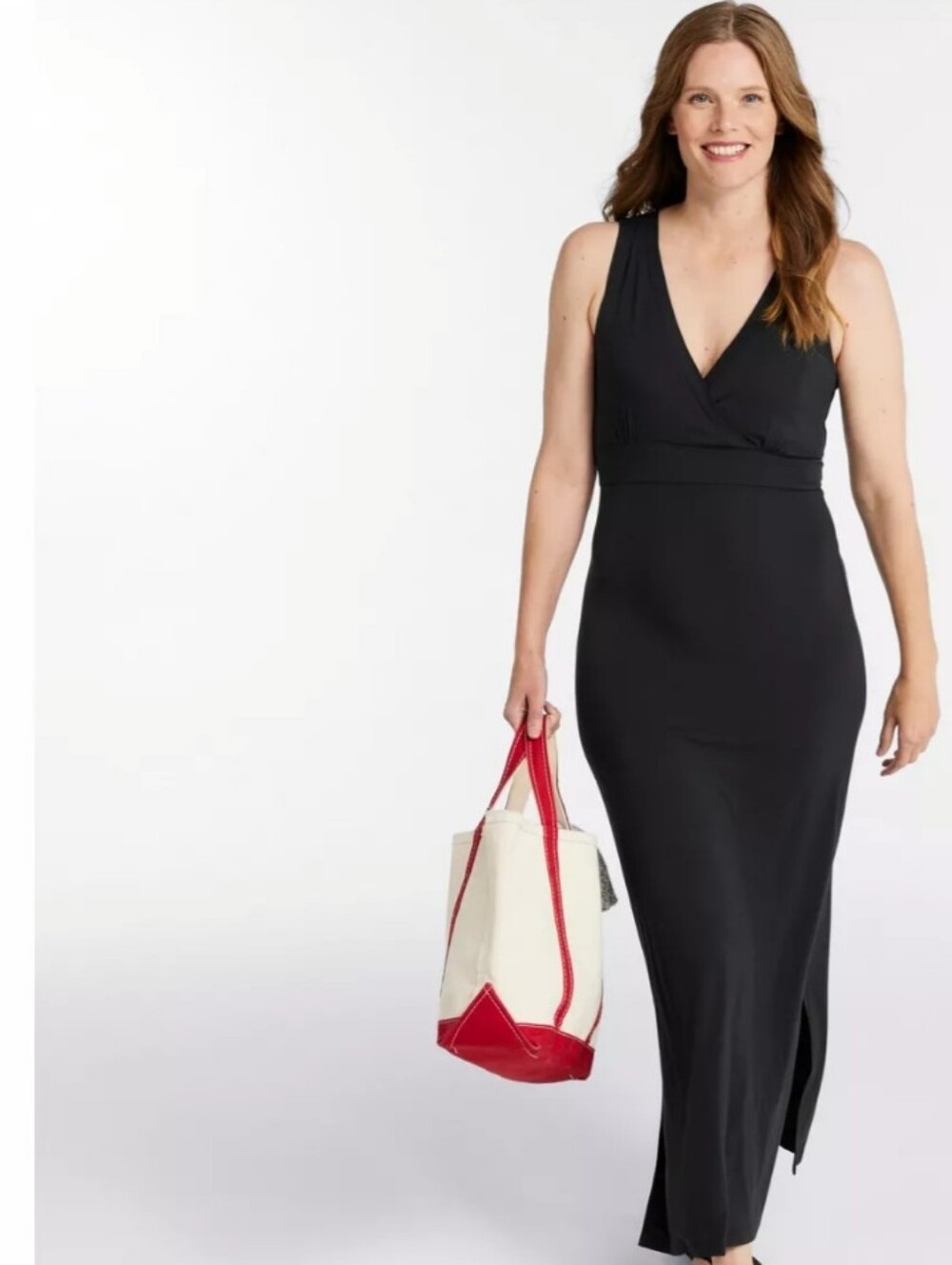 L.L. Bean Black Sleeveless V‑Neck Knit Maxi Dress
